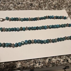 Blue and Silver Necklace with Natural Turquoise Beads